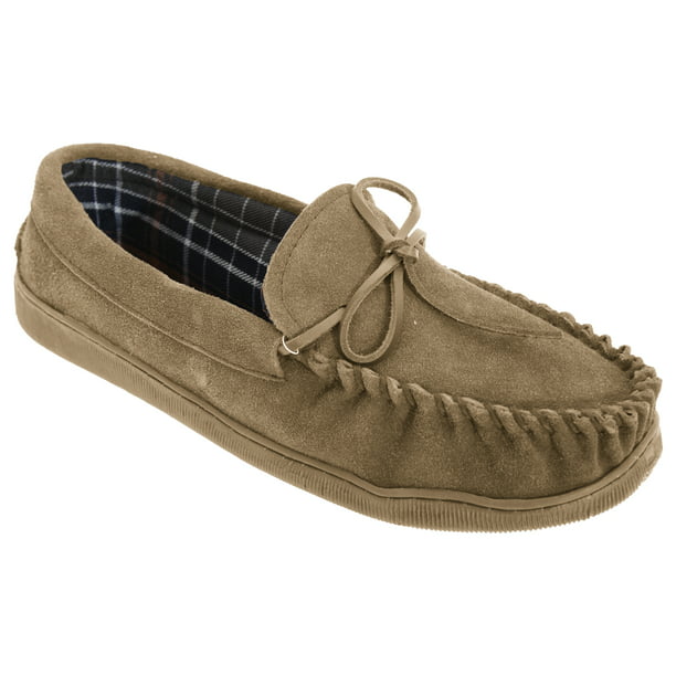 Mens Moccasin Slippers Brown Leather Suede Warm Lined Mokkers Sizes 6 to 14